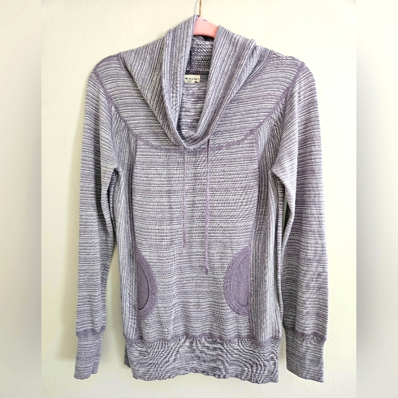 Akini Purple Grey Wool Blend Funnel Neck Drawstring Long Sleeve Sweater Size M - Picture 1 of 11